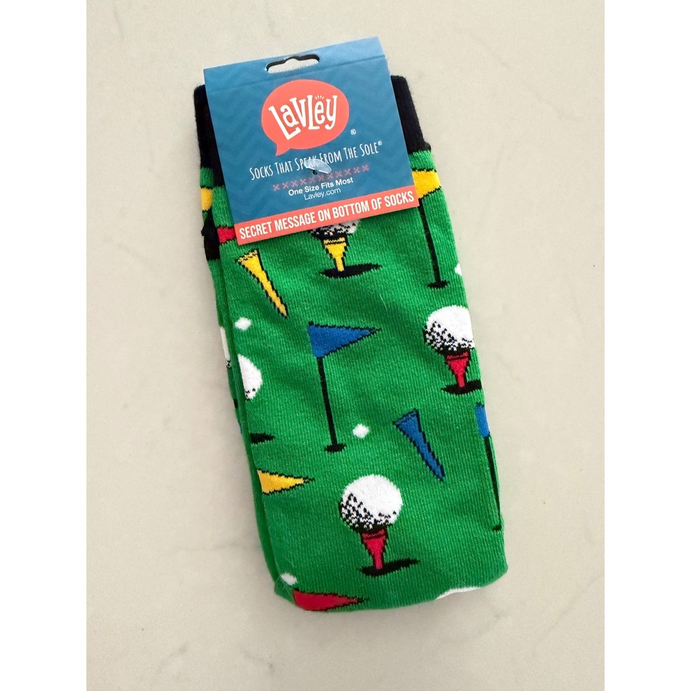 Lavley Mens Time To Par Tee Golf Socks‎ Green Novelty Crew Socks NWT One Size